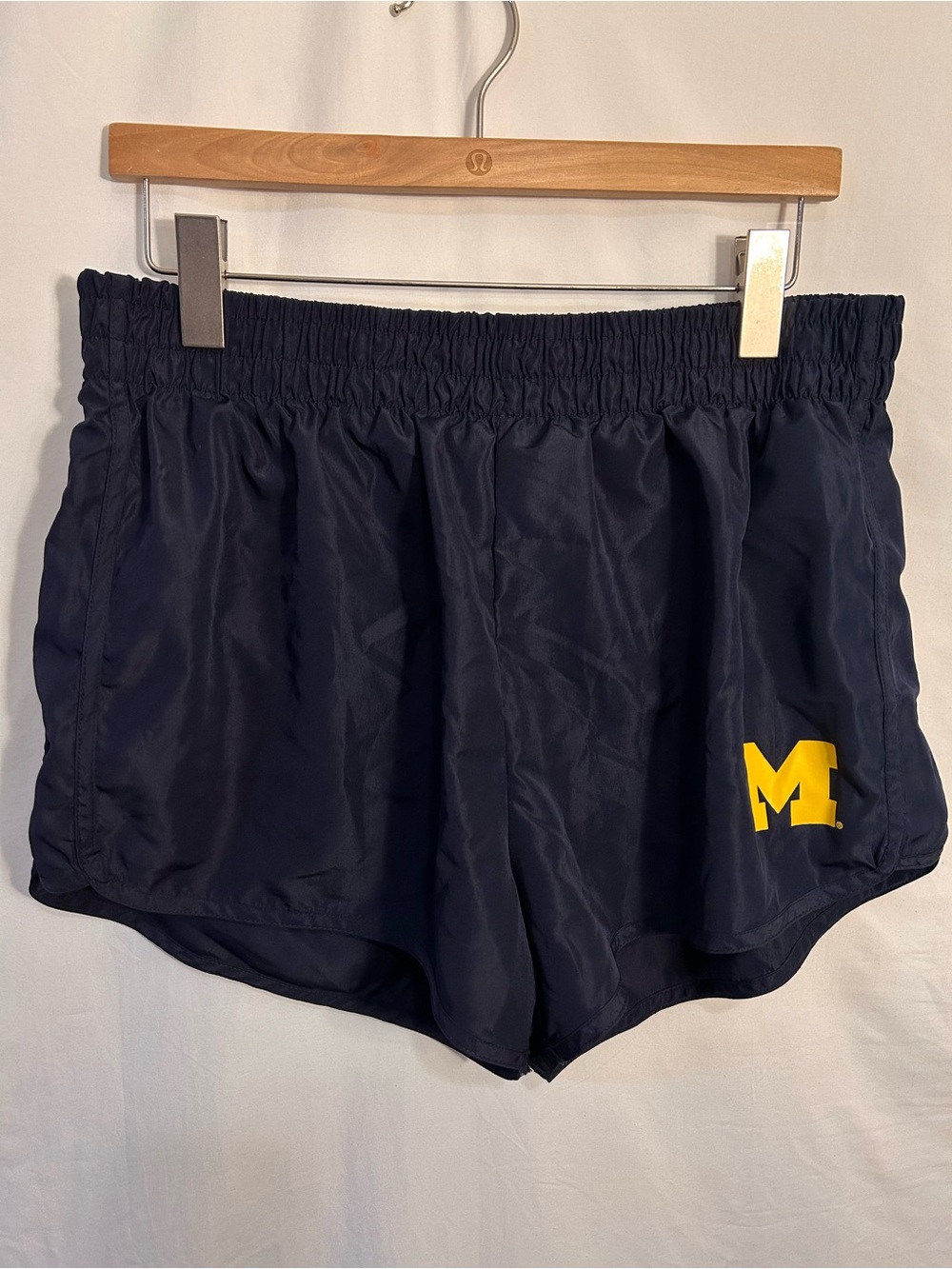 Pro Edge Navy Athletic Shorts with Maize M Logo